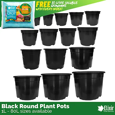 Strong Black Plastic Garden Plant Pot Flower Pots In Various Sizes • £6.89