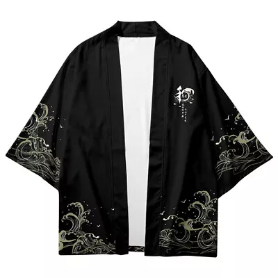 Men Unisex Kimono Coat Outwear Top Pants Japanese Yukata Crane Fashion New • £16.88