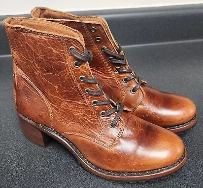 $398 Frye Women's Sabrina 6G Lace Up Leather Round Toe Boots Cognac US 9.5 • $159.99
