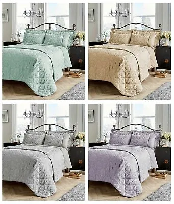 Luxury Savoy Bedspread Quilted Jacquard Throw & Pillowshams Set King 220x230 Cm • £49.99