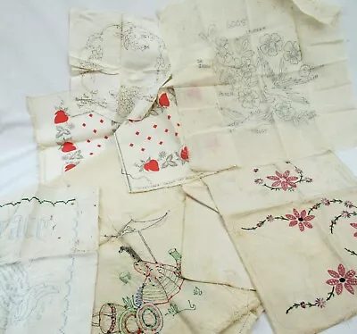 6 Vintage Stamped Embroidery Partially Stitched Runners Doilies Etc • $12