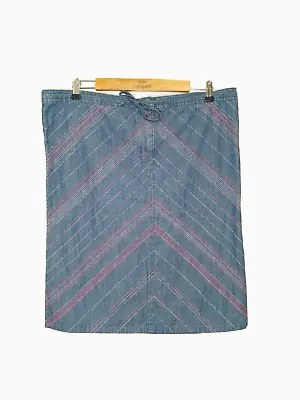Next Blue Striped Denim Short Pencil Skirt Size 12 Maternity Drawstring Waist • £6