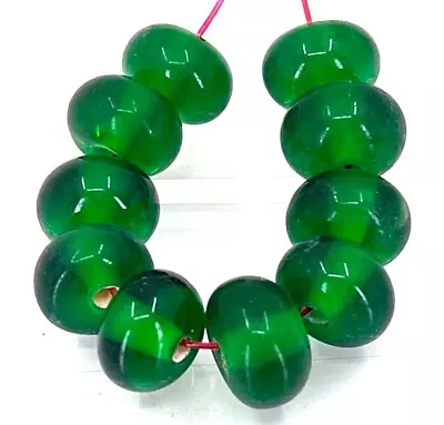 10 Handmade Lampwork Glass Spacer Rondelle Beads 10x6mm - Emerald Green • $6.99