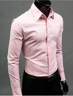 Classic Collar Smart Shirts Long Sleeve Plain Button Down Formal Dress Tops Men♛ • £10.84