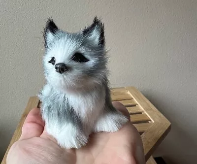 Handmade Miniature Fur Covered Arctic Fox Figurine Realistic Dog For Display • $18