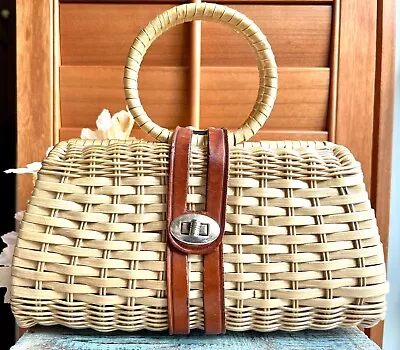 VTG Made For Grants British Hong Kong Mini Woven Wicker Basket Purse Handbag • $40