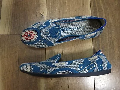 Rothy’s Woman's Blue Teal/White/Red Round Toe Moroccan The Loafer Flats Sz 7.5 • $49.99