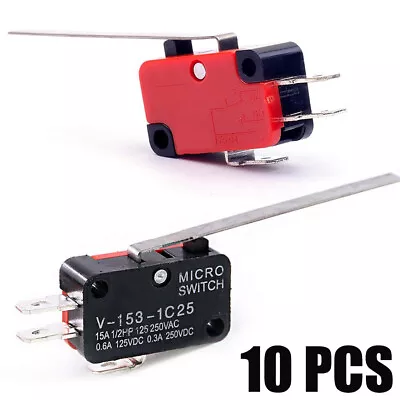 10x V-153-1C25 Micro Limit Switch Long Straight Hinge Arm SPDT 3 Pin Snap Action • $12.99