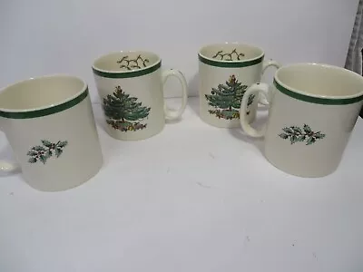 Vintage Spode CHRISTMAS TREE 8oz Tom & Jerry Mug Set 4pc 1 Has Crazing • $10