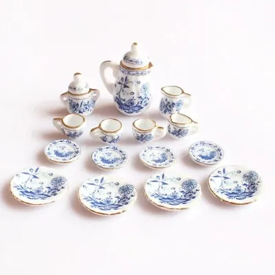 1/12 Dollhouse Miniature Blue And White Porcelain Tea Set Floral Print Ceramics • $11.69