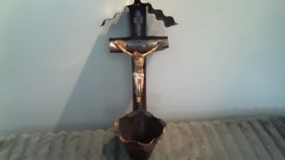 Vintage Copper Holy Water Vessel - Christ On Cross - Inri • $29.99