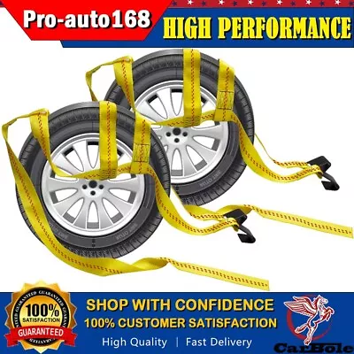 2 Pack Yellow Car Truck Tire Basket Straps Tow Dolly Wheel Net Set W/ Flat Hooks • $63.01