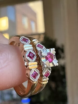 14k GOLD Vintage ART DECO Style RUBY Stacking Engagement RING Or Wedding Band • $349