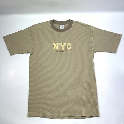 Cal Cru NYC New York City Striped Vintage Tan/Brown Fashion T-Shirt Women’s L • $19.99