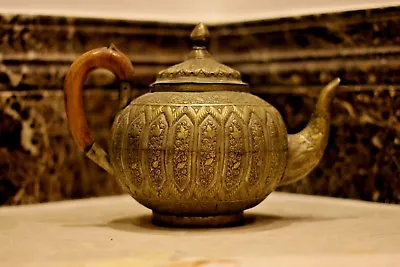 Antique Ancient Islamic Brass Teapot Qalam Zani Art Handmade  Qajar • $450