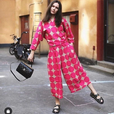 $55 • Buy Marimekko Uniqlo Linen Cotton Dotted Wide-Leg Cropped Pants - Size M (10 To 12)