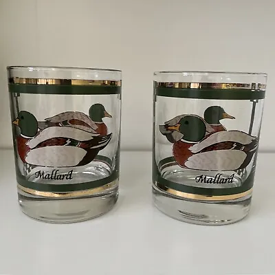 Vintage LIBBEY MALLARD DUCK Drinking Glasses High Ball Gold Accent Set Of 2 • $6