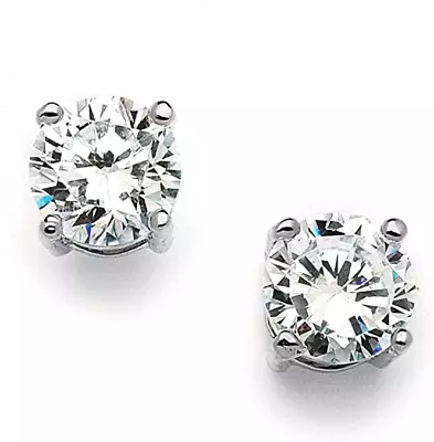 Sterling Silver CZ Stud Pierced Earrings White Round 8mm Cubic Zirconia 2 Carats • $12.95