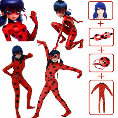 Girls Deluxe Miraculous Ladybug Superhero Fancy Dress Kids Costume Jumpsuit • £9.56