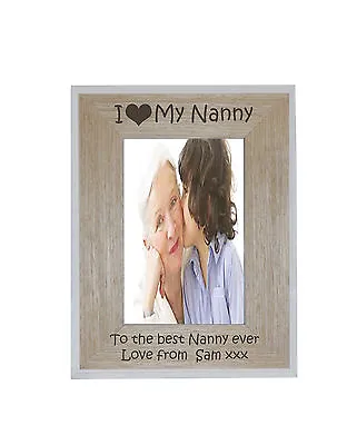 I Heart-love My Nanny 5 X 7 Photo Frame White Edge Wood Frame - Free Engraving • £14.49