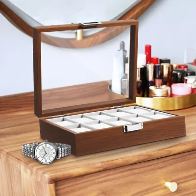 Men 3/6/10 Grids Wooden Watch Display Case Jewelry Collection Storage Holder Box • £11.99