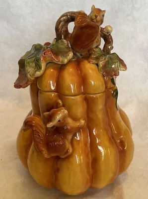 Pumpkin With Squirrels Ceramic Cookie Jar 10  X 7.5  Fall Halloween Decor • $21.50