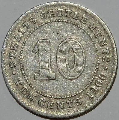 1900 British Colony Straits Settlements Victoria Silver 10 Cents Km-11 Old Coin • $4