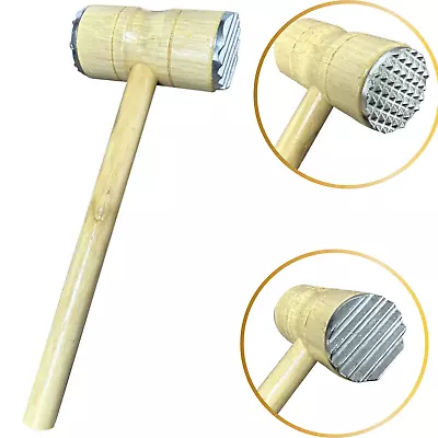 Wooden Meat Tenderizer Mallet - Dual-Sided Steak Hammer With Teeth • £5.85