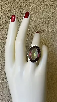Fire Rainbow Huge Mystic Topaz Marquise Gem Ring Sz 6 Sterling Silver 925 #1 • $185.99