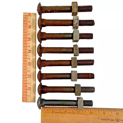 8 Vintage Round Head Carriage Bolts And Square Nuts 1/2  Dia X 4  Length Antique • $23.97