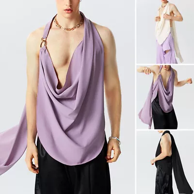 INCERUN Mens Deep V Neck Halter Tops Vest High Low Party Club Tee Shirt Blouse • $20.89