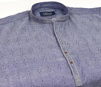 Men's Denim Kurta With Placket Embroidery • £25