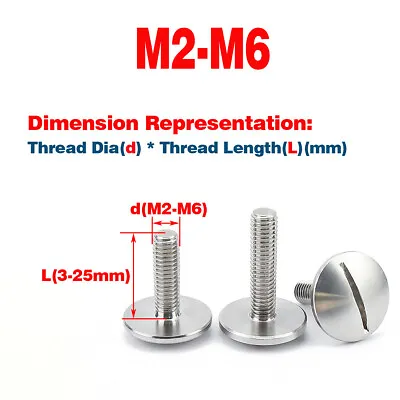 M2 M2.5 M3 M5M6 304 SS Machine Screws Slotted Large Head Pan Dome/Flat Head Bolt • £3.67