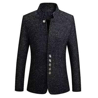 Mens Single Breaste Stand Collar Jacket Chinese Tunic Suit Business Blazer Coat • £35.64