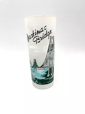 Vintage Michigan Souvenir Glass Mackinac Bridge Frosted Glass Tumbler Glassware. • $10