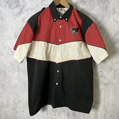 Vintage Moto Euro Button Up Shop Shirt Mens Large Embroidered Racing Speed Zone • $33.24