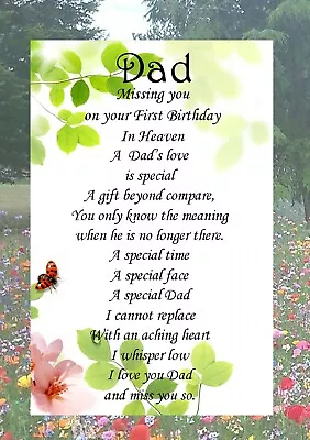 Dad Son First Birthday In Heaven Anniversary Grave Memorial Waterproof Card M28 • £4.03