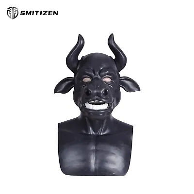 SMITIZEN Black Silicone Humanized Cow Bull Mask Realistic Animal Mask Cosplay • $480.70