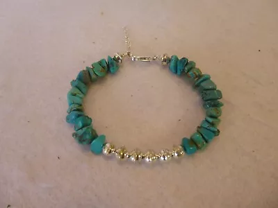 Turquoise Nuggets And Sterling Bench Beads Native American Southwestern Bracelet • $62