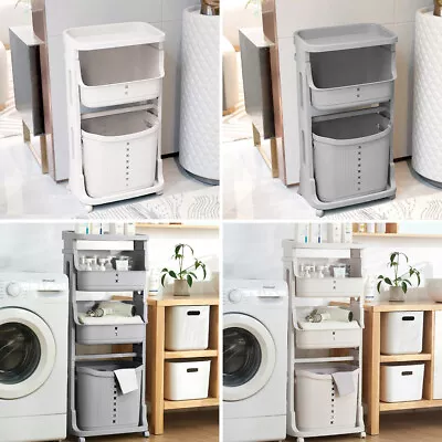 Home Rolling Laundry Sorter Cart Washing Basket Clothes Hamper Storage Bin+Wheel • £18.95