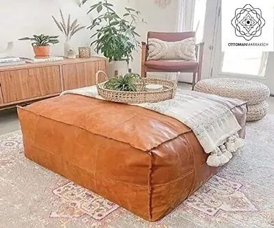 Wonderful Moroccan Leather Footstool Ottoman Brown New Pouffe For Relaxing New • $80.75