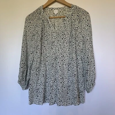 $35.61 • Buy John Lewis & Partners Gather Open Neck Blouse Floral White/Black Size 10 RRP £35