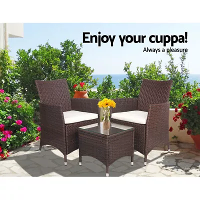 $270.95 • Buy 3 Piece Wicker Bistro Set Lounge Outdoor Setting Chair Table Patio Furniture