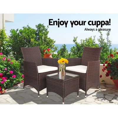 $270.95 • Buy 3 Piece Wicker Bistro Set Lounge Outdoor Setting Chair Table Patio Furniture