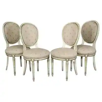 4 Vintage Louis XVI Directoire French Style Dining Chairs With Floral Upholstery • $1425