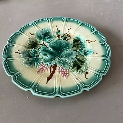 Vintage Majolica Sarreguemines 7 3/4” Plate Grapes And Leaves Vibrant Colors • $40