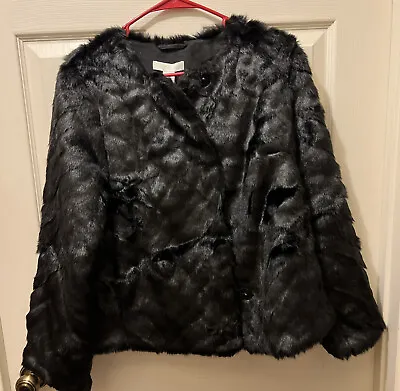 H&M HM Faux Fur JACKET  Womens Size Small Black Off Center Snap Closure • $40