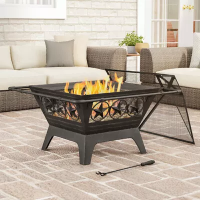 Pure Garden 50-LG1203 32 In. Outdoor Deep Fire Pit Steel Bowl With Star Cutouts  • $180.08