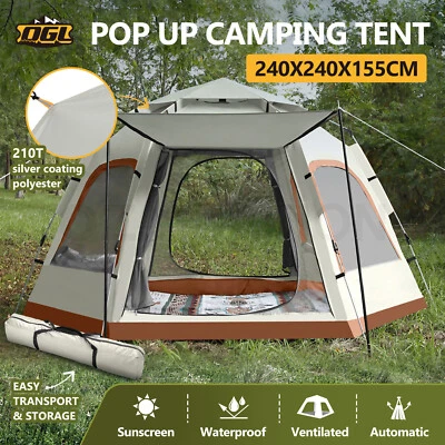 $94.95 • Buy 4 Man Beach Tent Camping Shelter Auto Pop Up Family Instant Sun Shade Hiking