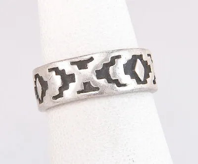 Vintage 925 Sterling Silver Southwestern Style Eternity Band Ring 3.6g Size 5.5 • $39.99